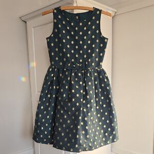 Gymboree Dark Green and Gold Polka Dot Dress Girls Size 12 Party Dress